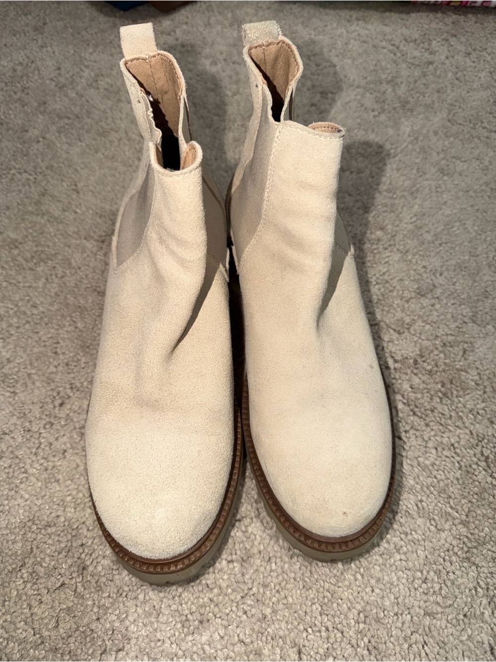 Women's Cream Chelsea Booties with Lug Sole